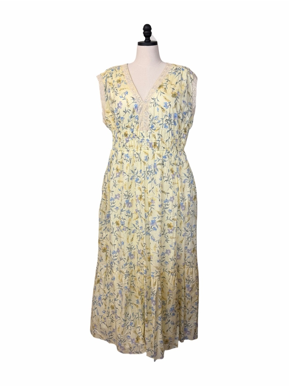 Taylor Maxi Dress 16W Yellow Floral Cotton Lace Smocked Waist NWT Cottagecore